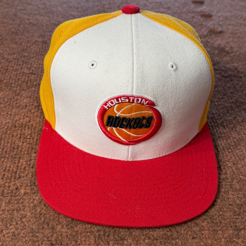 Mitchell & Ness Houston Rockets Snapback Hat Red Yellow White Hardwood Classics